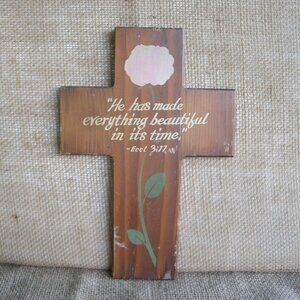 Vintage Handmade Wood Wall Cross with Verse